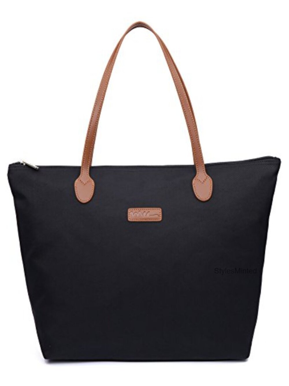 Water Resistant Lightweight Nylon Tote Bag Faux Leather Trim Laptop Handbag